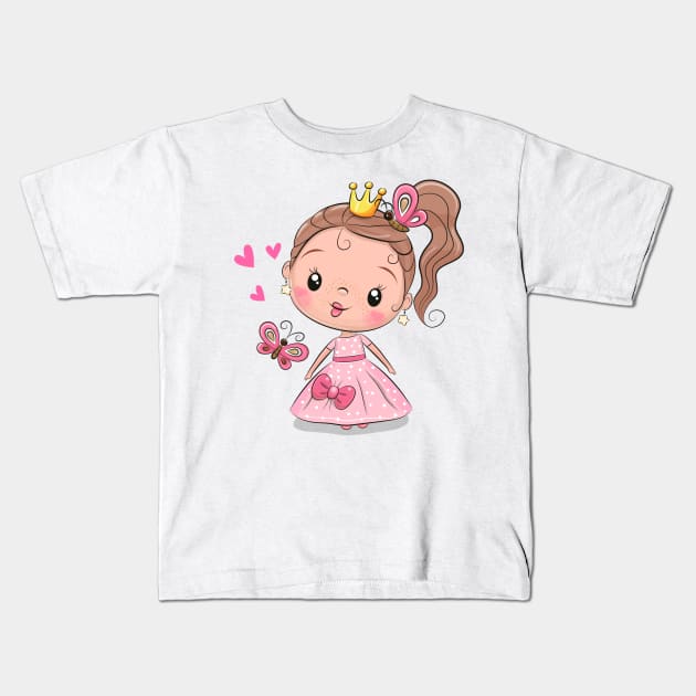 Cute Princess in a pink dress Kids T-Shirt by Reginast777